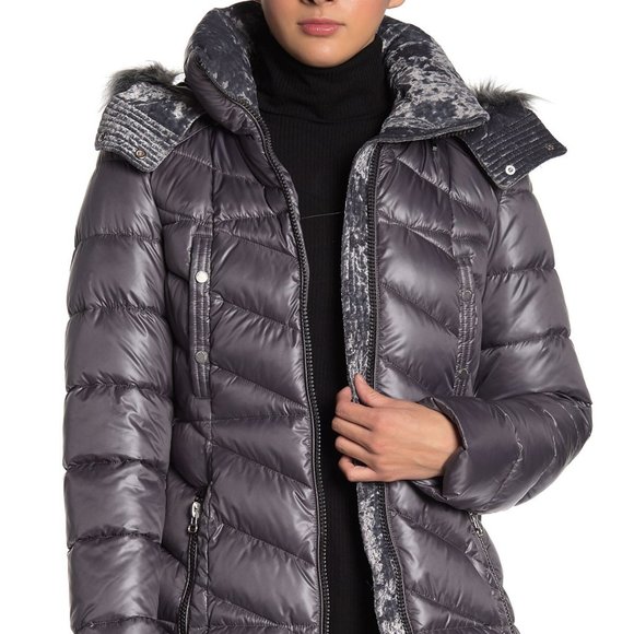 NEW MARC NEW YORK BY Andrew Marc Shirley Faux Fur Trim Puffer Parka S/M - Picture 1 of 4